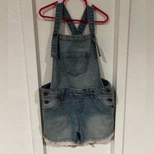 Denim lace short overalls